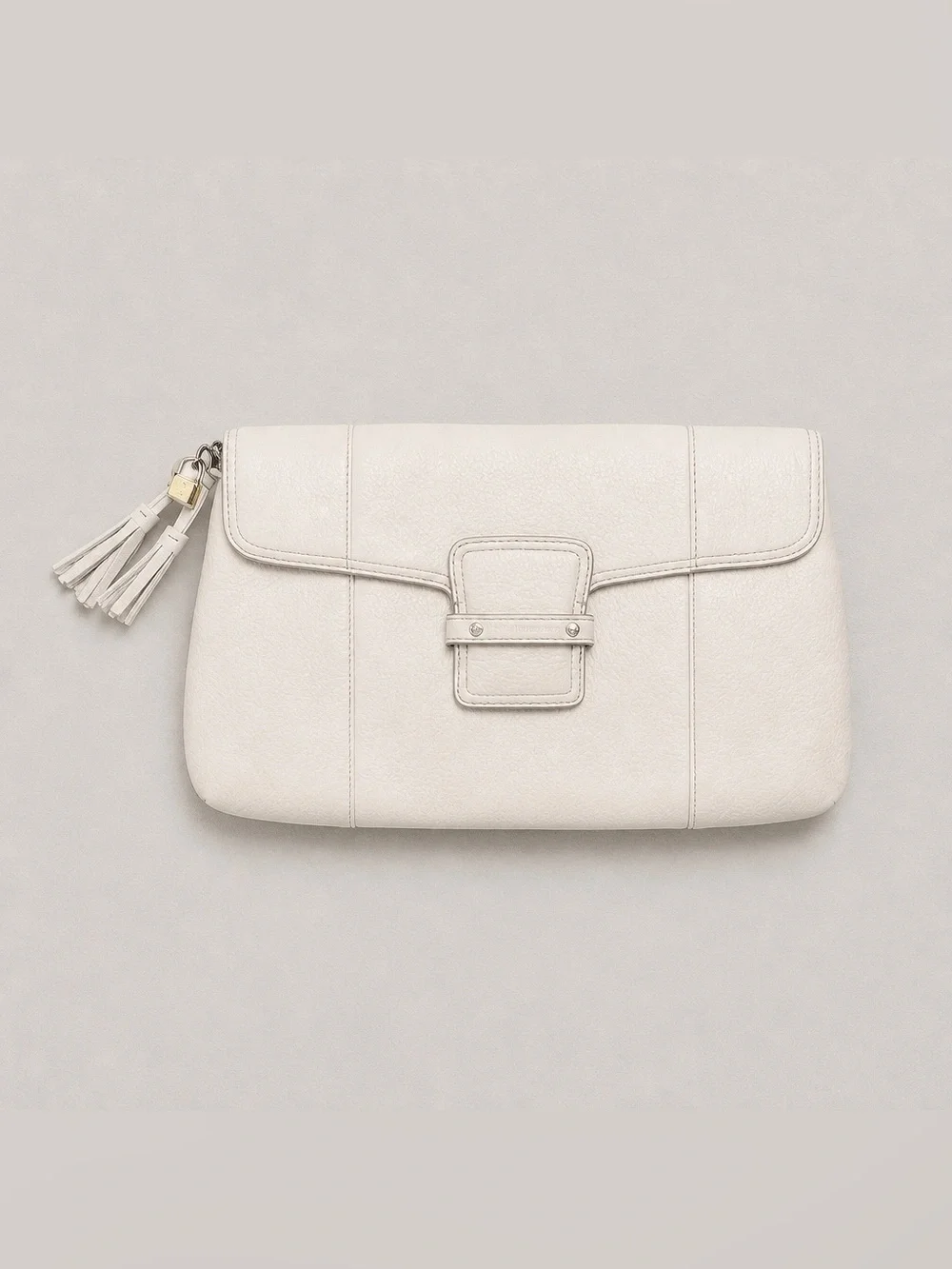 Tommy Hilfiger White Leather Clutch Bag With Tassels